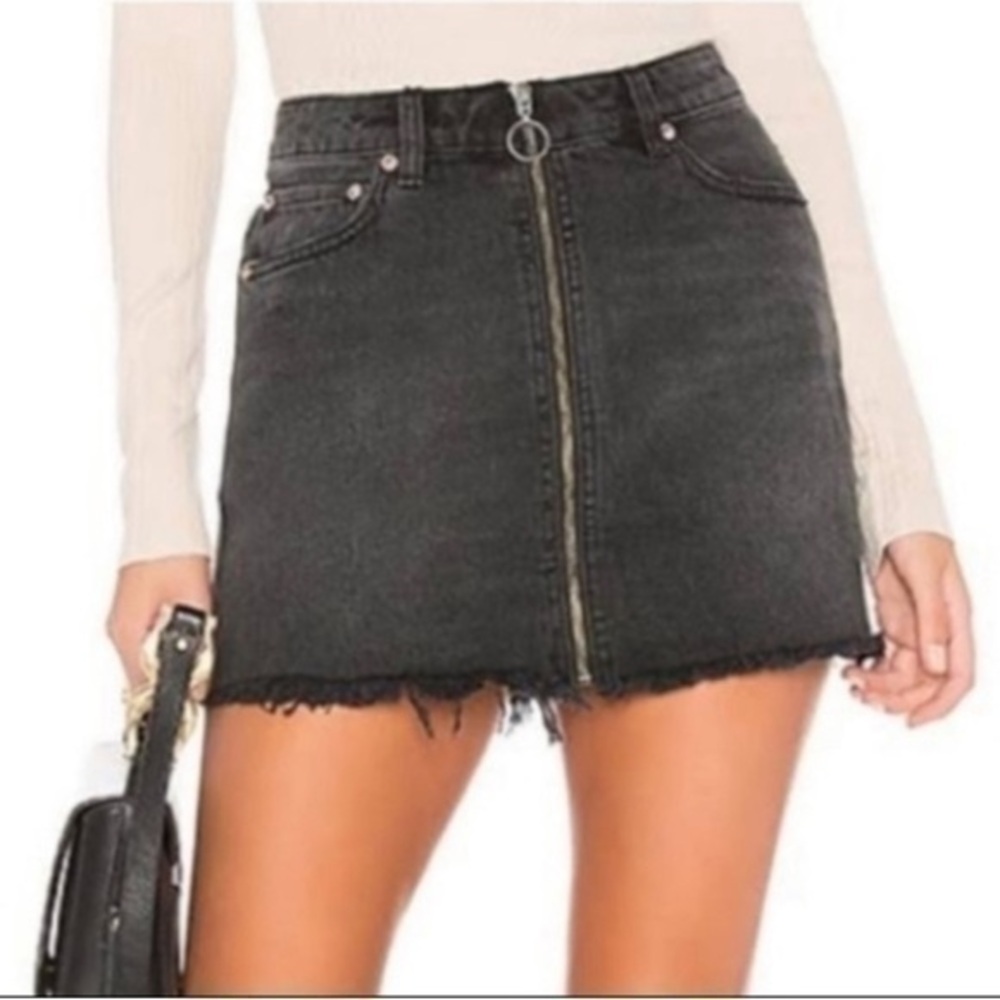 We The Free Free People Zip It Up Black Denim Mini Skirt Size 27